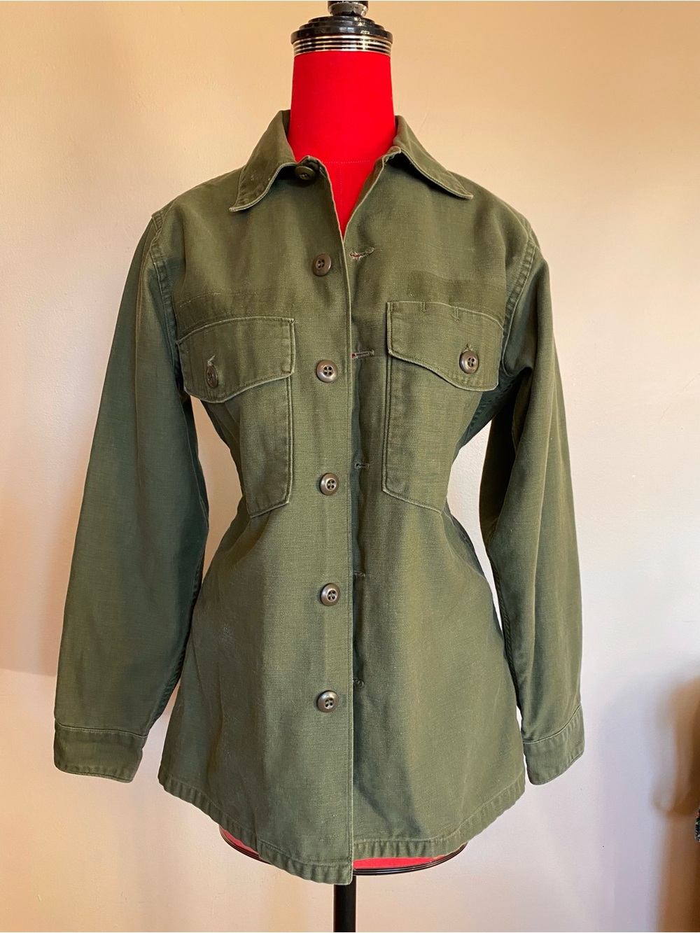Vintage 60s Olive Green Utility Army Top